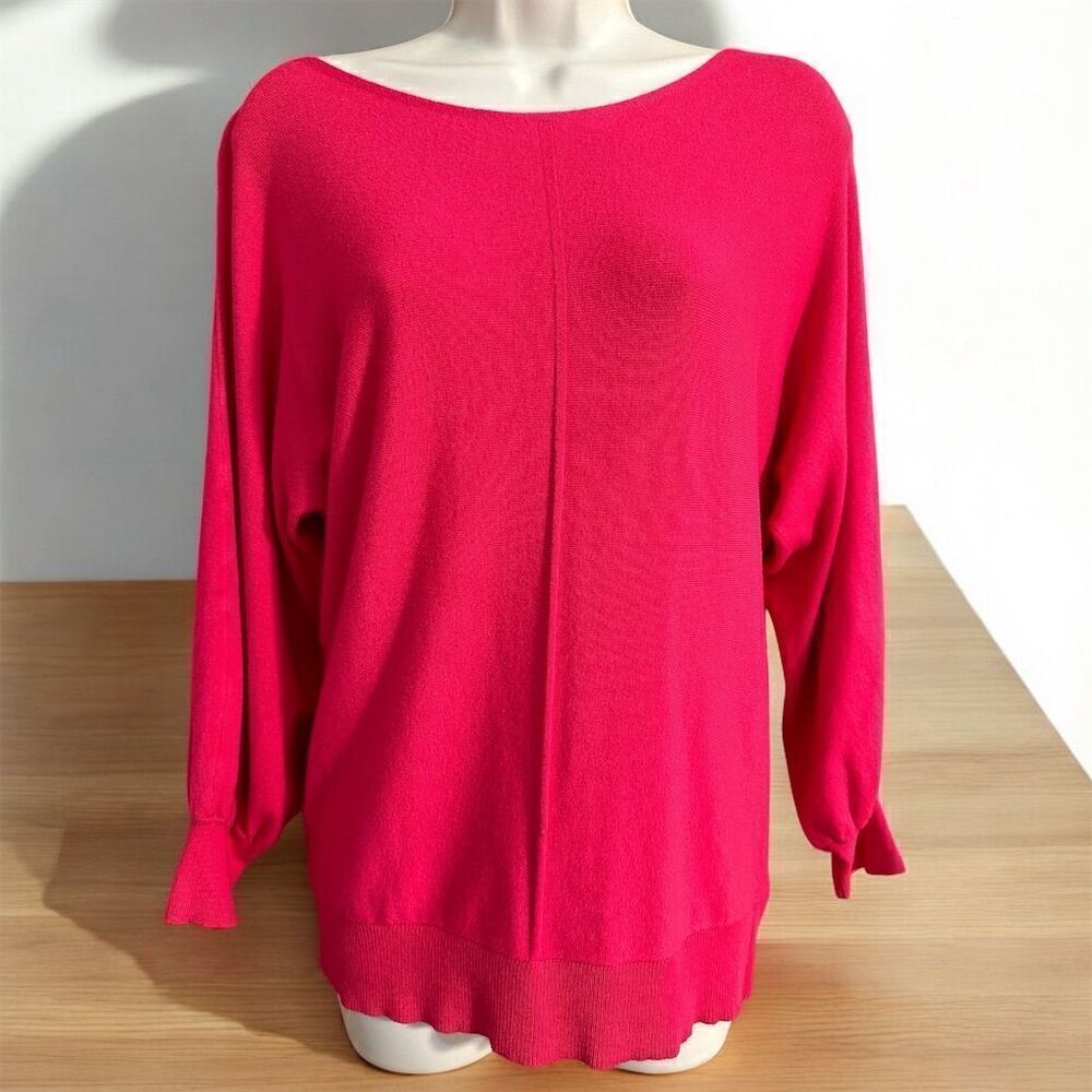 Max Studio Soft Hot Pink Boat Neck 3/4 Length Dolman Sleeve Pullover Sweater